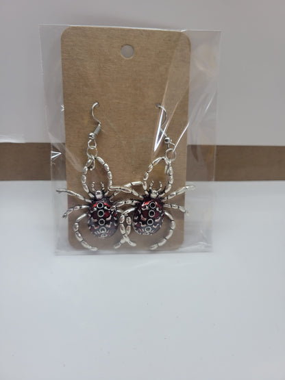 Red & Silver Spider - Earrings