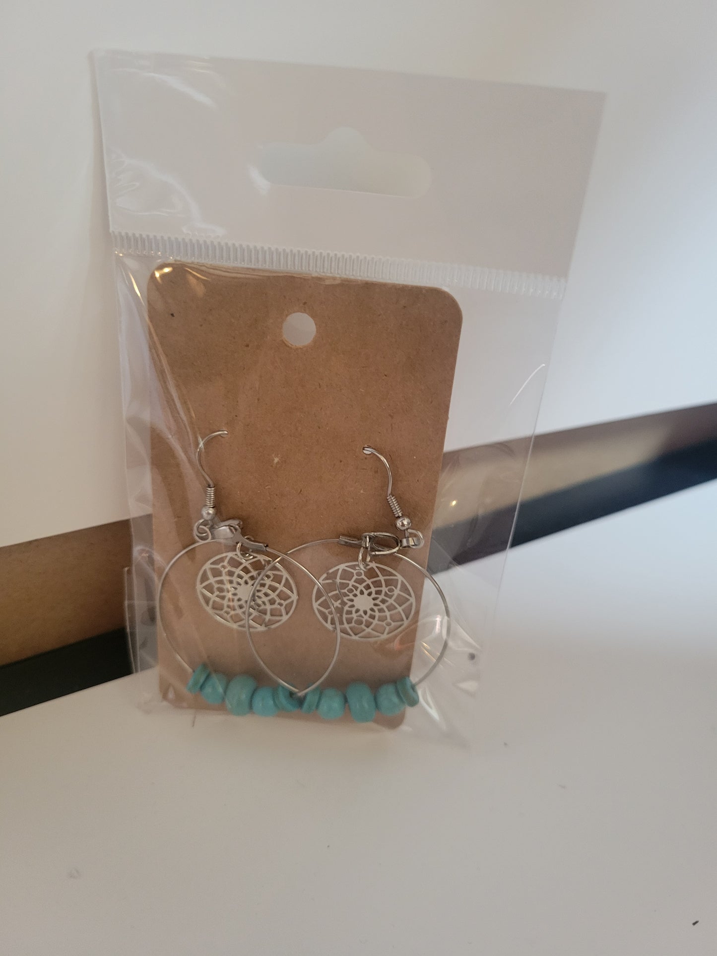 Turquoise & Silver Hoops - Earrings