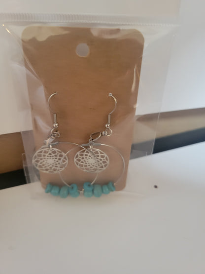 Turquoise & Silver Hoops - Earrings