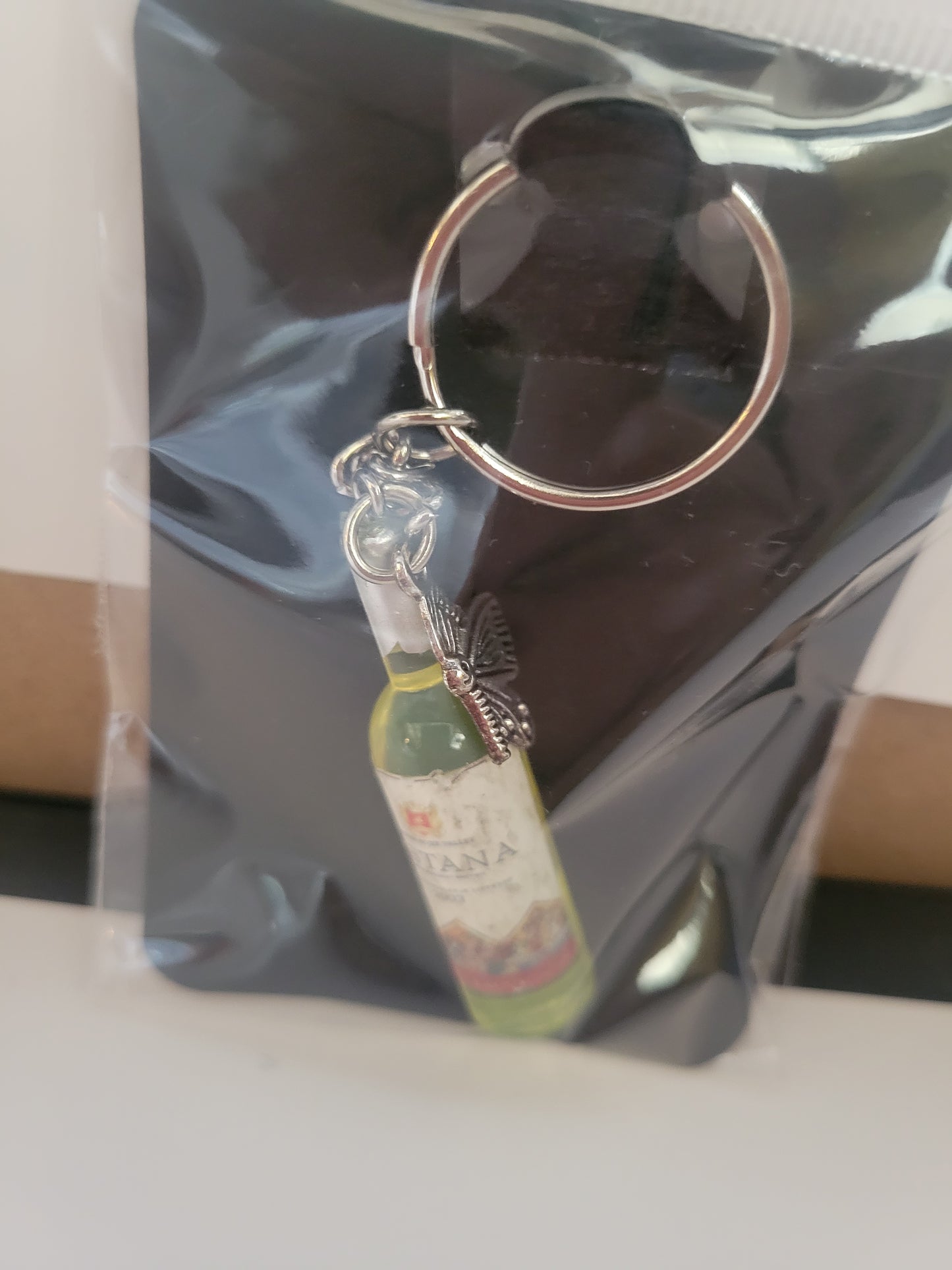 Wine Bottle With Charm - Keychain