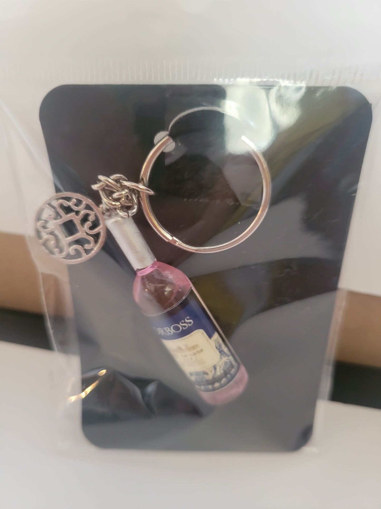 Wine Bottle With Charm - Keychain