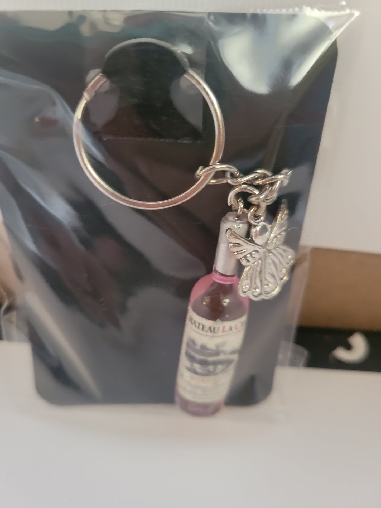 Wine Bottle With Charm - Keychain