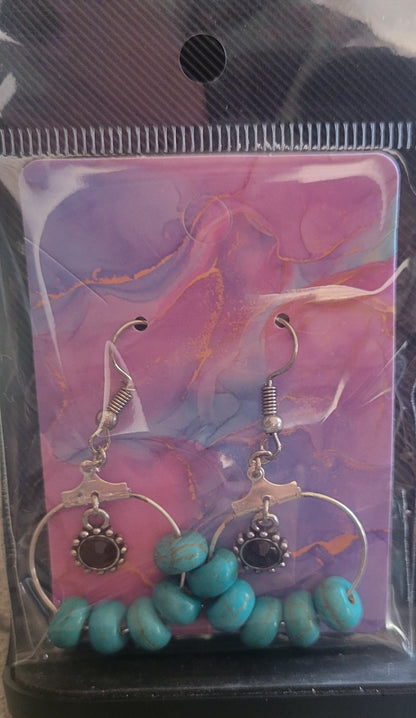 Turquoise & Silver Hoops - Earrings