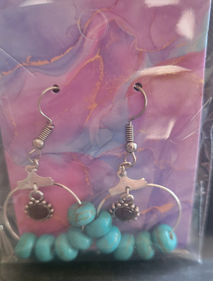 Turquoise & Silver Hoops - Earrings