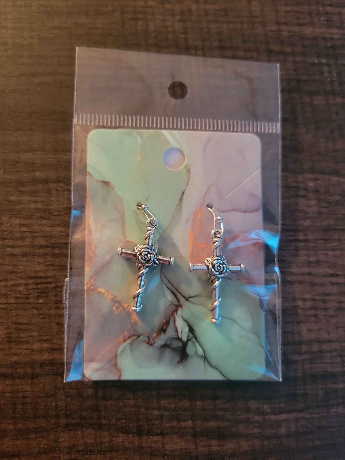 Cross with Rose - Earrings