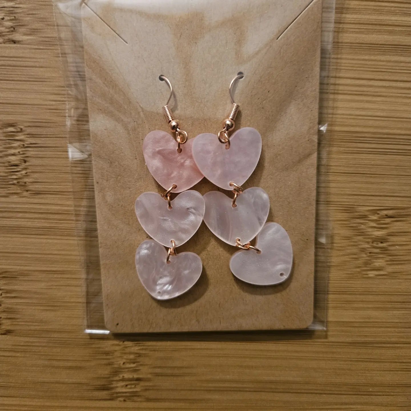 3 tier pink heart earrings