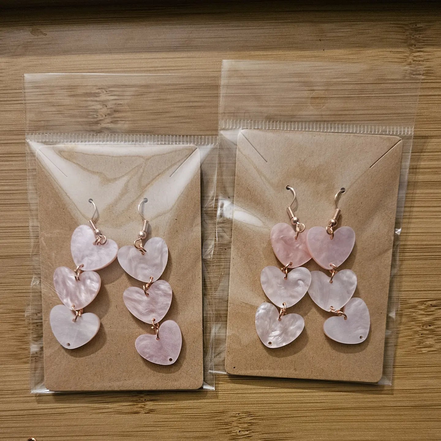 3 tier pink heart earrings