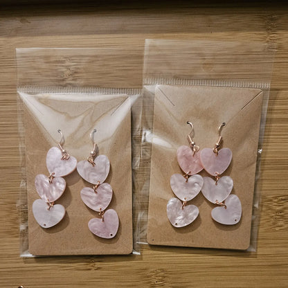 3 tier pink heart earrings